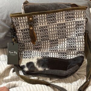 Myra Bag Textured Black, White, and Brown Shoulder Bag